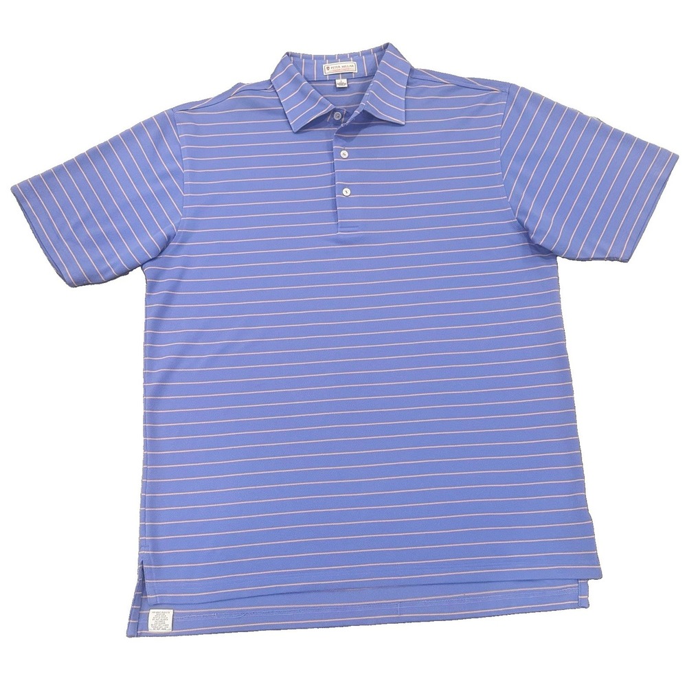 Peter Millar Summer Comfort Polo Men's Large Blue Orange Stripe Golf Performance
